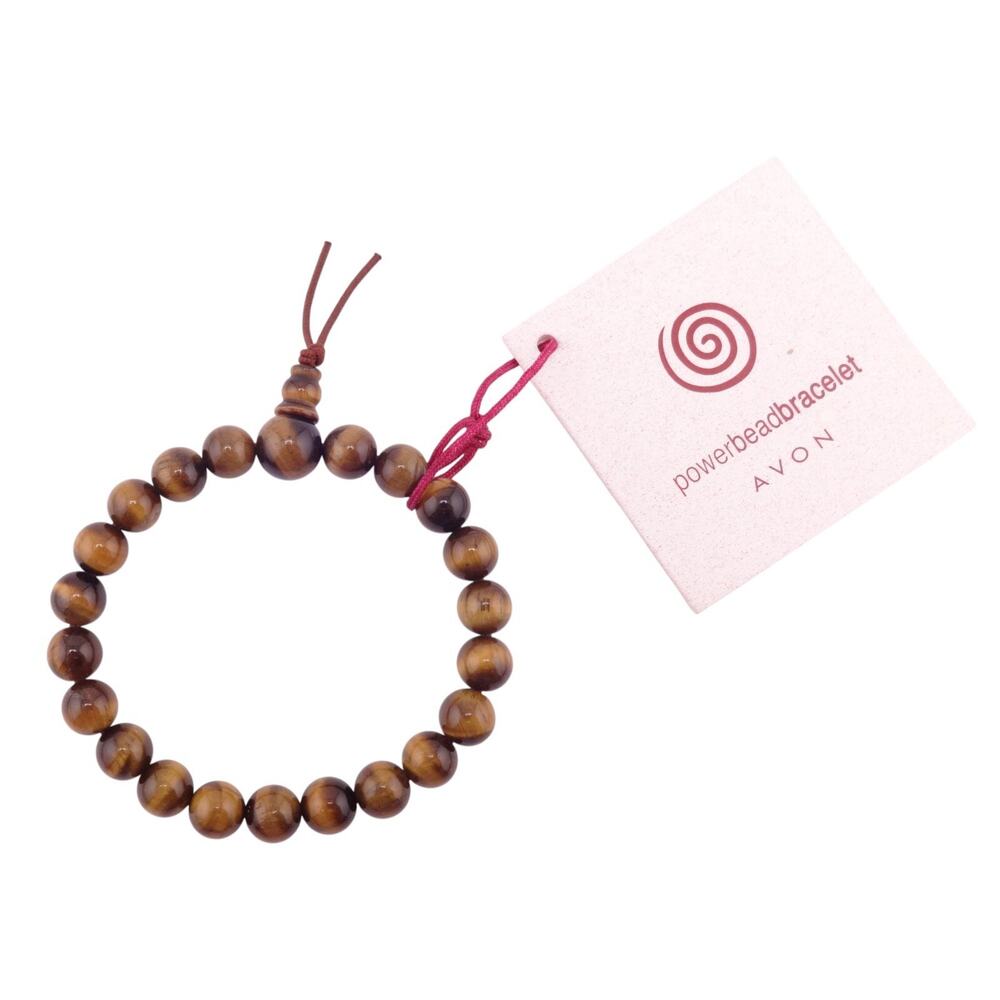 Avon Tiger's Eye COURAGE Beaded Stretch Power Bead Bracelet NIB